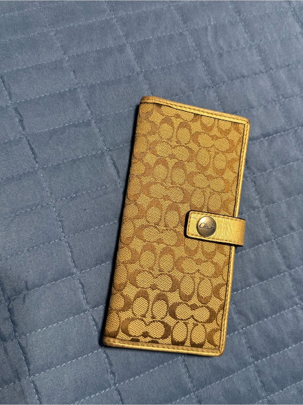Coach Signature Canvas Checkbook Wallet in Metallic Gold